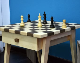 Handmade chess table, chess board with walnut and chestnut, wooden chess board that can be used also as coffee table