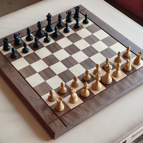 Tablero de ajedrez estilo Drueke con nogal y arce / tablero de ajedrez fabricado exclusivamente en madera maciza / tablero de tamaño torneo
