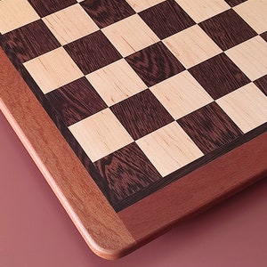 Elegant chess board, handmade with premium wenge maple squares and sapele frame