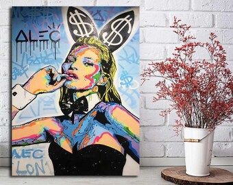 Alec Monopoly "Kate Moss Playboy ICON" Oil Painting on Canvas Art Decor Poster