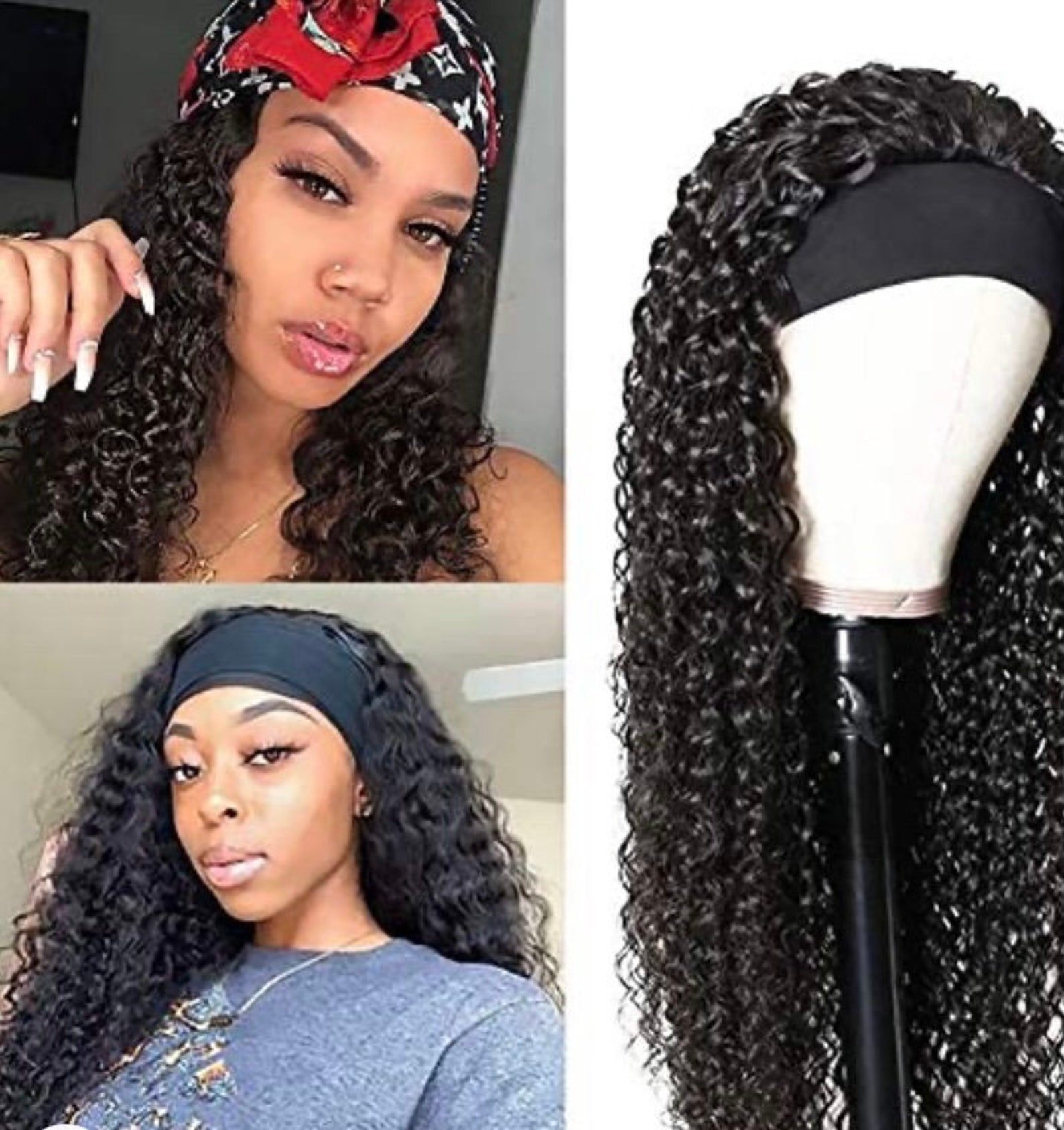 Headband deep wave Headband Half Wigs Human Hair 10A Brazilian Etsy