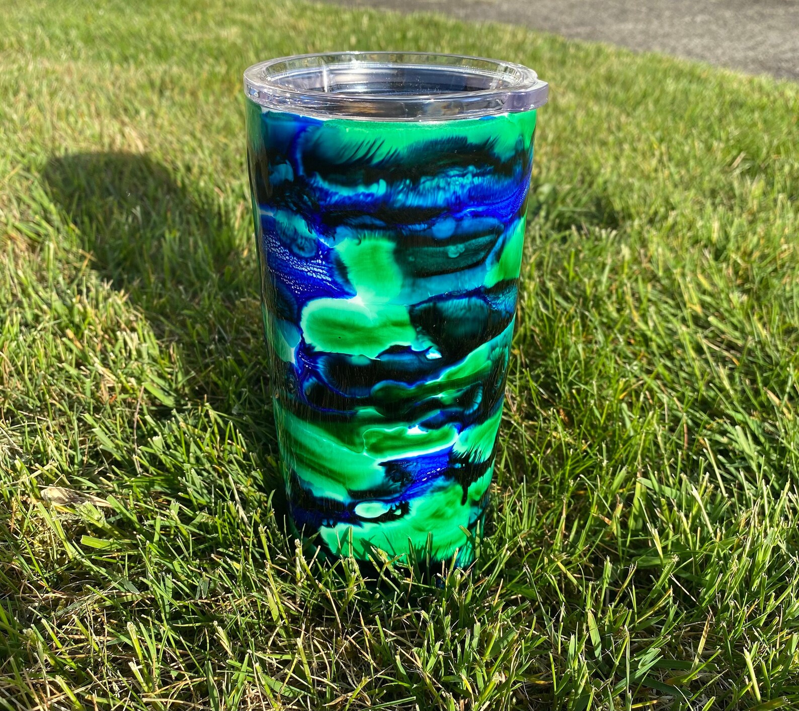 Epoxy Resin Alcohol Ink Tumbler Green Blue Etsy