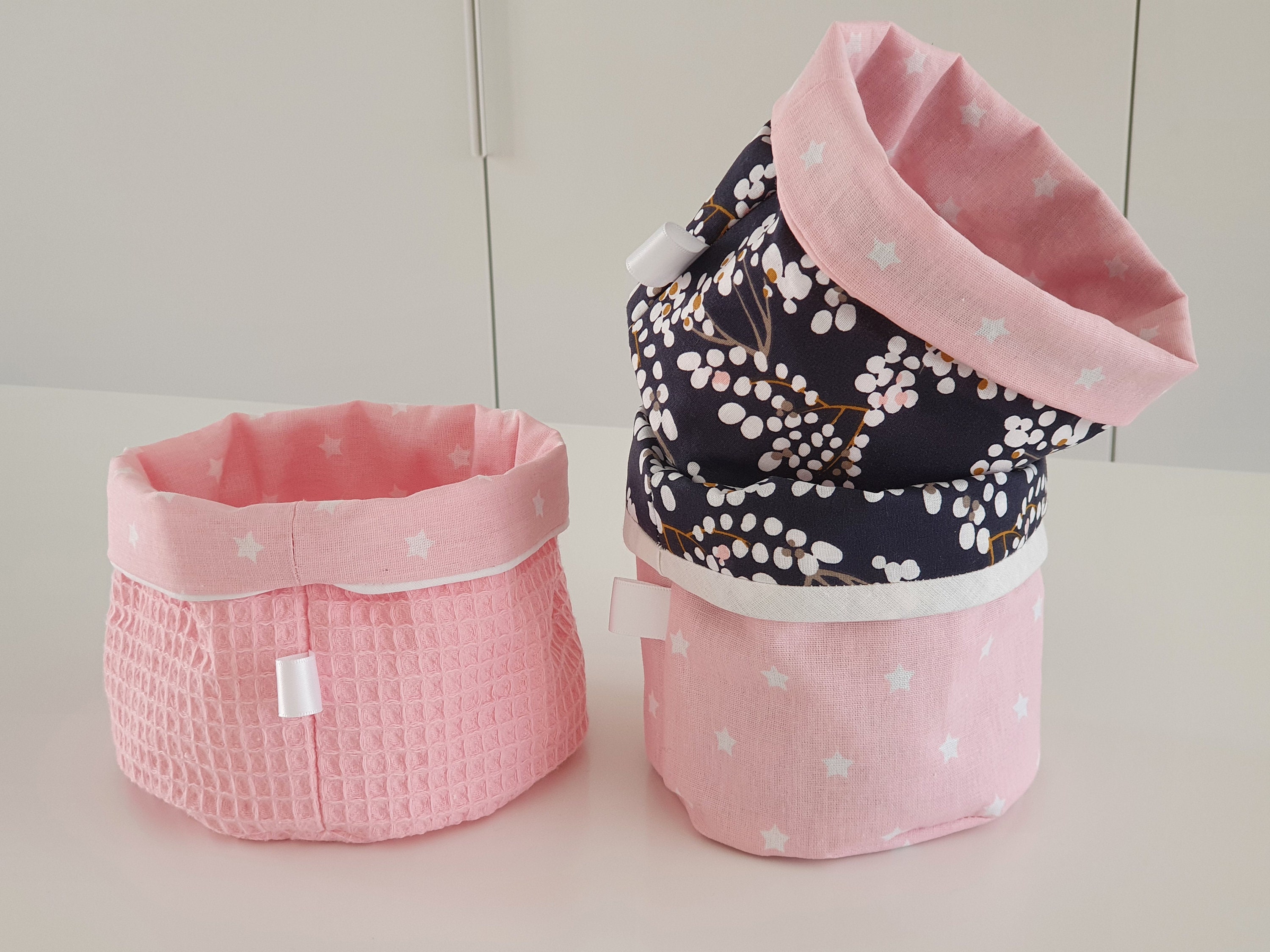 Vide Poche Panière Rangement Souple/Vide Rond Tissu Rose/Idée Cadeau Naissance/Panière Souple/ Idée 