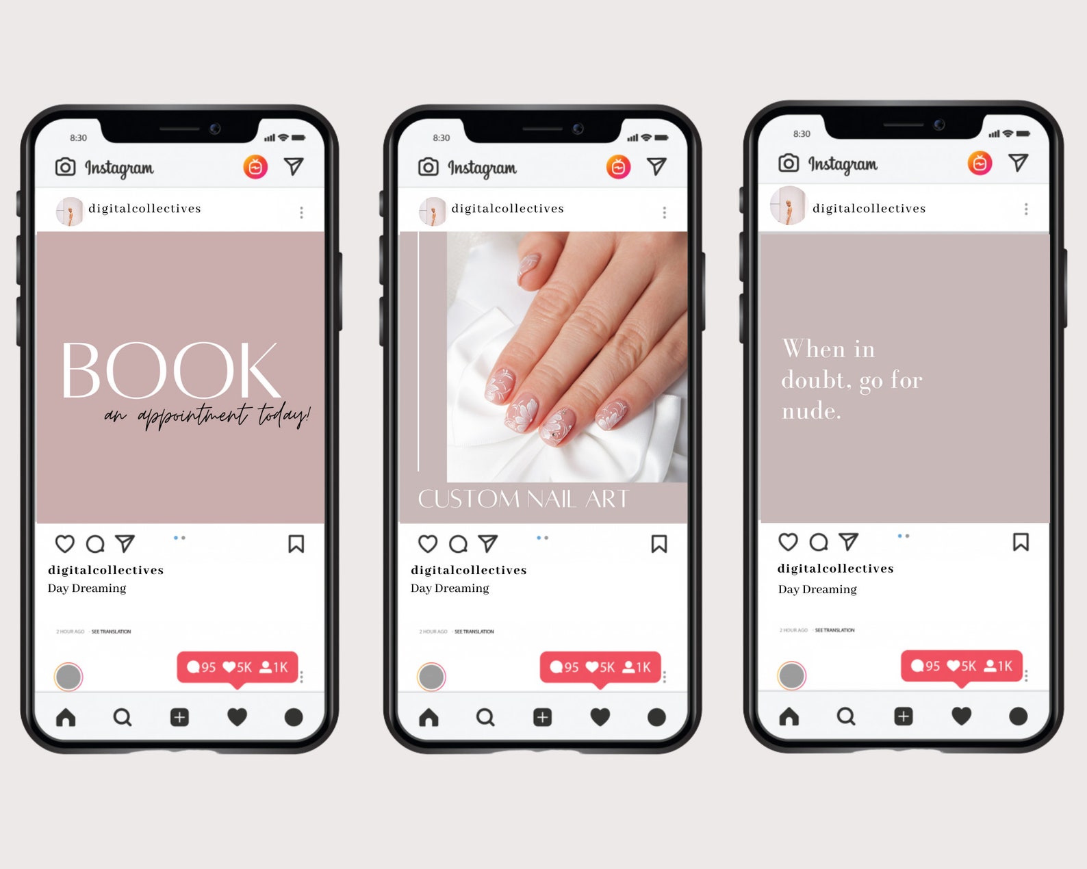 Nail Salon Branding Kit Instagram Post Templates Logo | Etsy