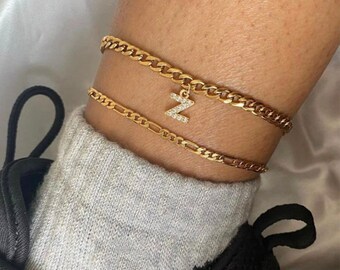 SUNNYOUTH 2 Pcs Ankle Bracelets for Women Girls Initial Anklet Chain Letter Anklet with Initials Cute Summer Alphabet Letter Link Anklets Beach Jewelry