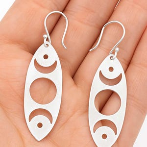 Triple Moon Phase Earrings – 925 Sterling Silver – Handmade Celestial Jewelry – Boho Lunar Goddess Gift – Wiccan Moon Symbol Dangles Gift