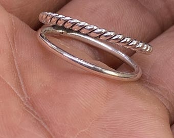 Twisted Rope Sterling Silver Ring Set: Dainty Stackable Bands
