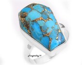 Blue Copper Turquoise, Coffin Ring , 925 Sterling Silver Ring, Band Ring, Handmade Ring, Statement Ring, gift ring,silver whide ring, rr15