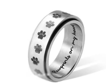 Anillo giratorio personalizado con huella de pata: Anillo antiestrés de plata de ley 925