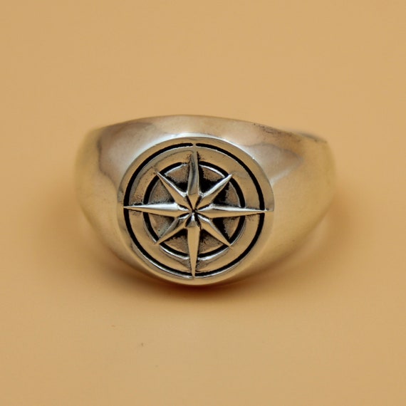 Compass Ring, Solid 925 Sterling Silver Ring, Signet Ring, Silver