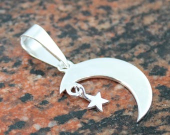 Sterling Silver Crescent Moon Star Necklace Pink Bead | Charm Pendant ...