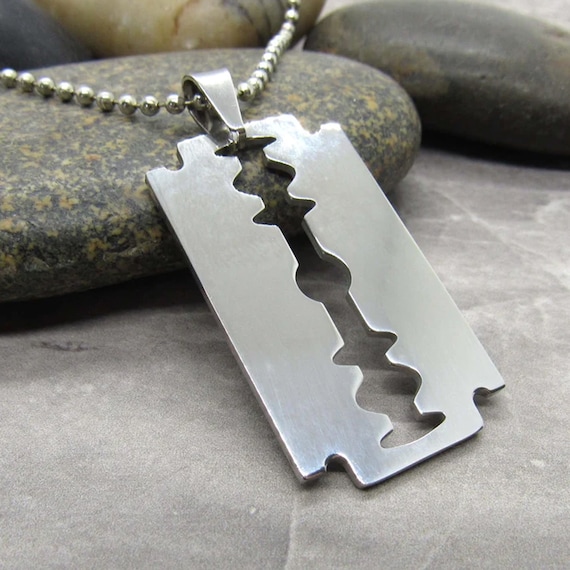 Solid 925 Sterling Sliver Razor Blade Pendant, Hypo Allergenic