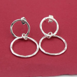 Handcrafted Sterling Silver Dangle Earrings: Hammered Circle Drop