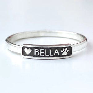 Anillo de banda con huella de pata y corazón, plata de ley 925, anillo de banda, anillo con huella de pata de perro, anillo con nombre grabado, anillo de regalo, anillo de celebración navideña