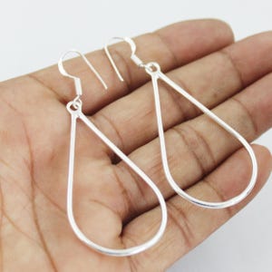 Sterling Silver Teardrop Dangle Earrings: Minimalist Geometric Hoops