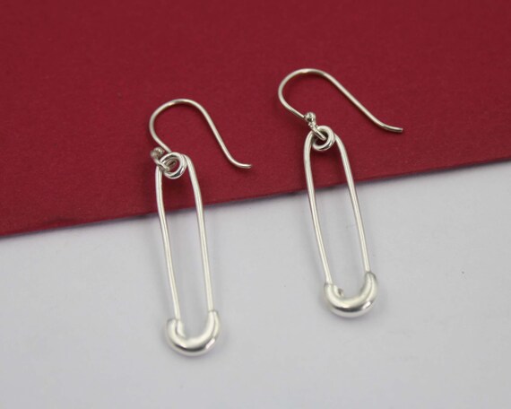 Sterling Silver Safety Pin Dangle Earrings: Minimalist Punk