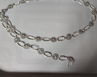 Silver tone flower chain belt