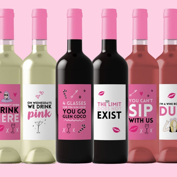 Mean Girls Wine Labels | 6 Wine Bottle Labels | Mean Girls Stickers / Label | Mean Girls Party Decorations