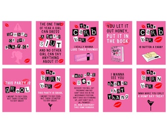 Mean Girls Party Affiches Bundle x 10 | Téléchargements instantanés | 10 panneaux de barre imprimables | Décorations de fête méchantes filles | 30e anniversaire | Poule Faire