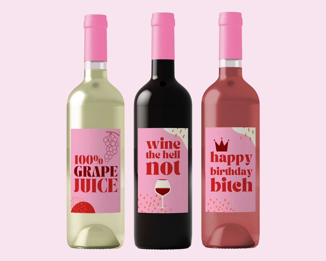 3 Pink Birthday Wine Bottle Labels Funny Wine Gifts 3 X Funny Rude Wine