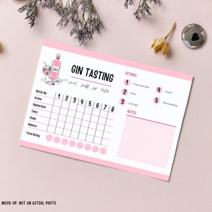 Tarjetas de cata de ginebra / Descarga instantánea / Rosa / Tarjetas de puntuación imprimibles / Despedida de soltera / Fiesta de cumpleaños / Despedida de soltera