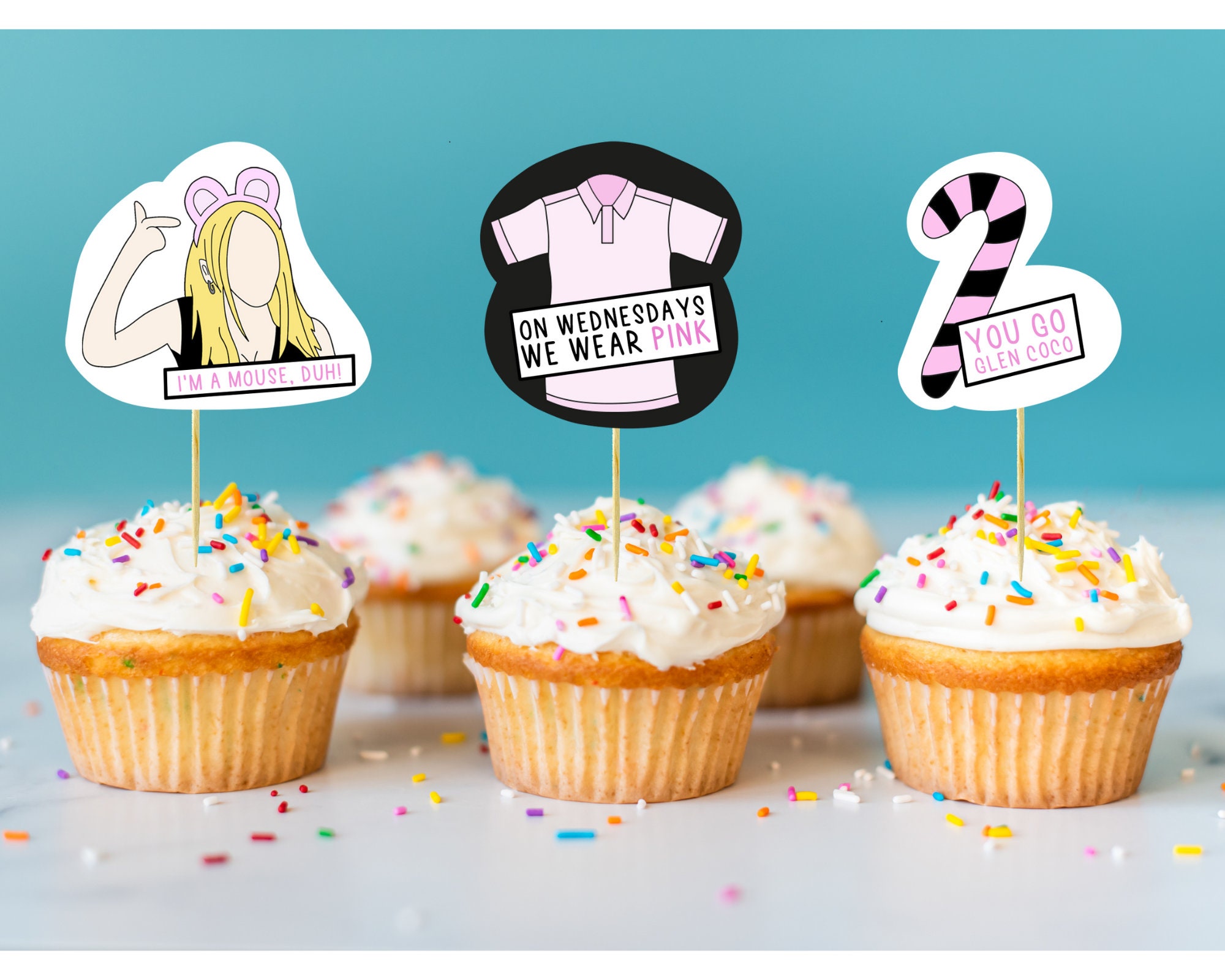 37 PCS Mean Girls Cupcake Toppers for Mean Girls Theme Party Birthday Party  Wedding Baby Shower Fans Party Cake Dessert Decorations Supplies Picks