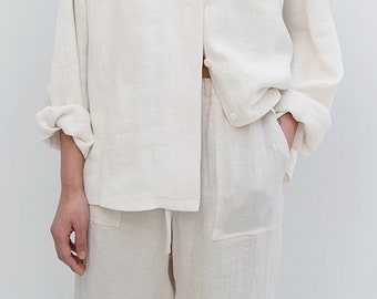 Stylish Oversized Linen Shirt / Minimalist Casual / Button up Top ...