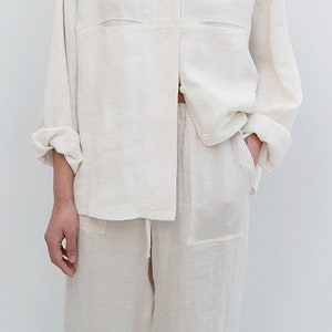 Stylish Oversized Linen Shirt White / Minimalist Casual / Button up Top ...