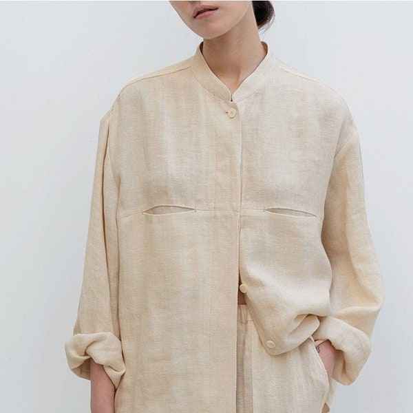 Stylish Oversized Linen Shirt / Minimalist Casual / Button Up Top / Sustainable Fashion / Effortless Chic