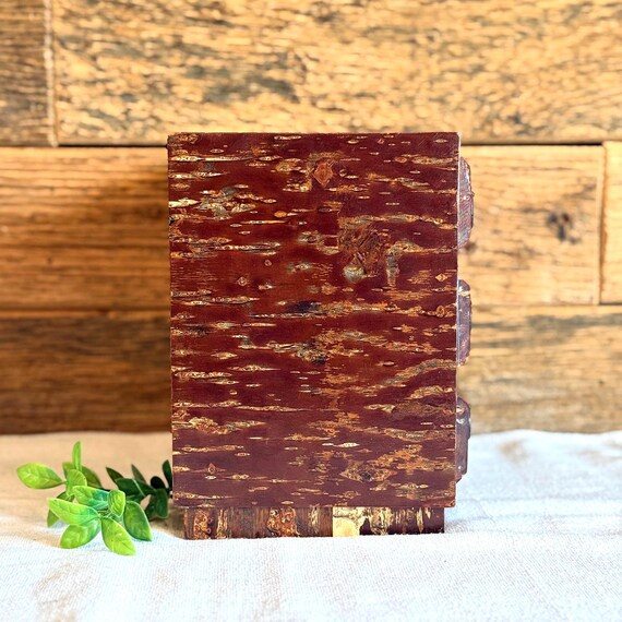 Vintage Japanese Sewing Box, Wooden Haribako, Miniature Tansu Chest, Jewelry Storage, Rustic Home Decor, Collectible Gift, Cherry Wood Bark View 5