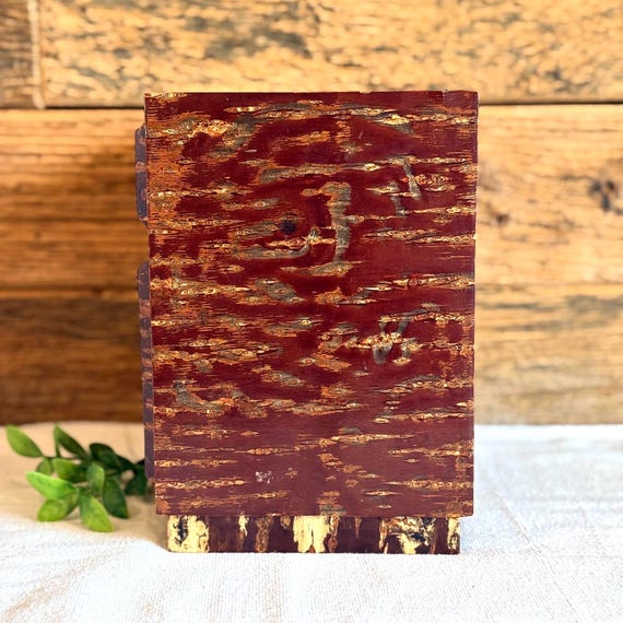 Vintage Japanese Sewing Box, Wooden Haribako, Miniature Tansu Chest, Jewelry Storage, Rustic Home Decor, Collectible Gift, Cherry Wood Bark View 3