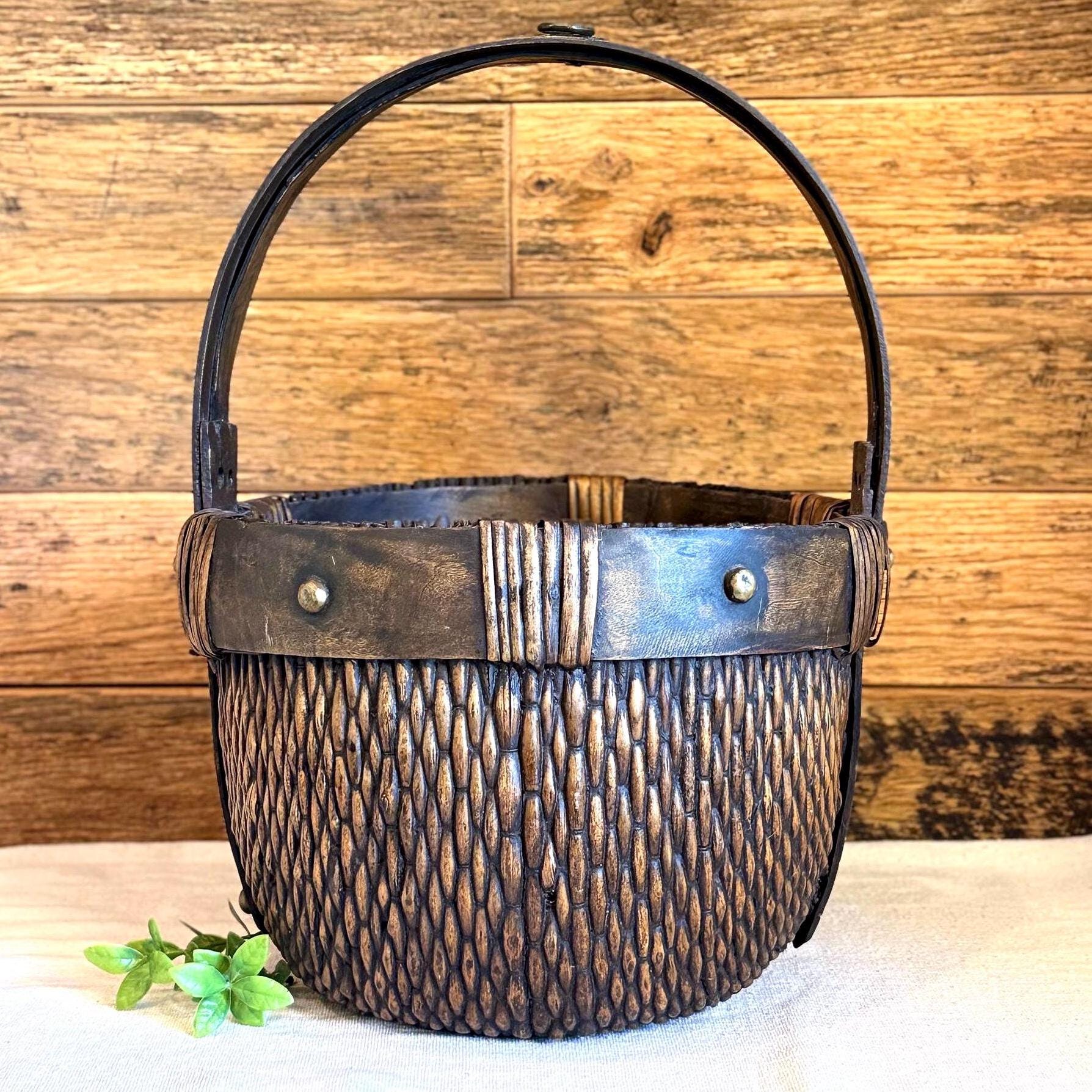 Willow Rice Vintage Chinese Hand-woven Willow Rice Basket With Bent Wood Handle ...
