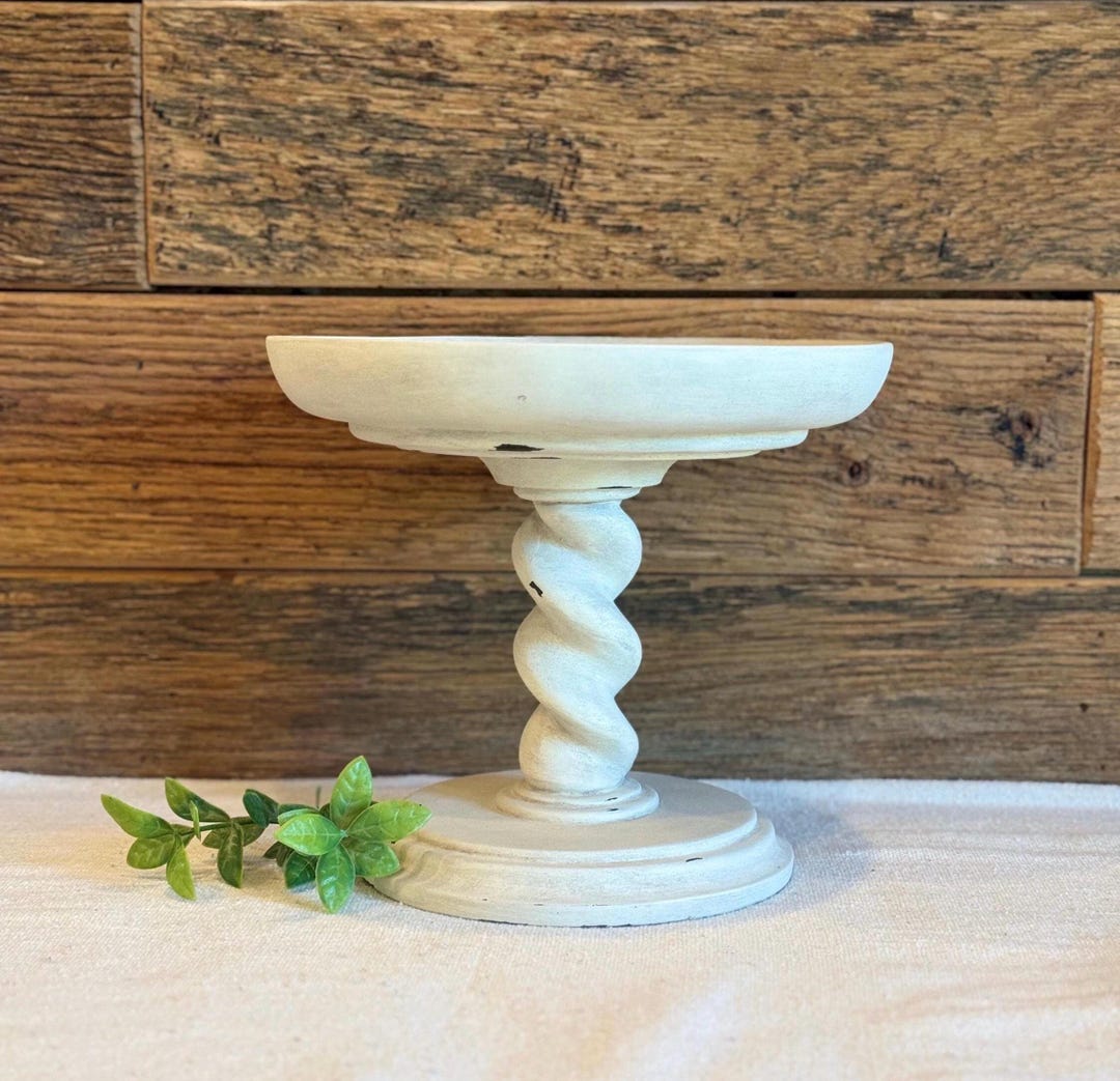 Vintage Pedestal Dish/riser, Heavy, Spiral Detail, Hand Painted ...