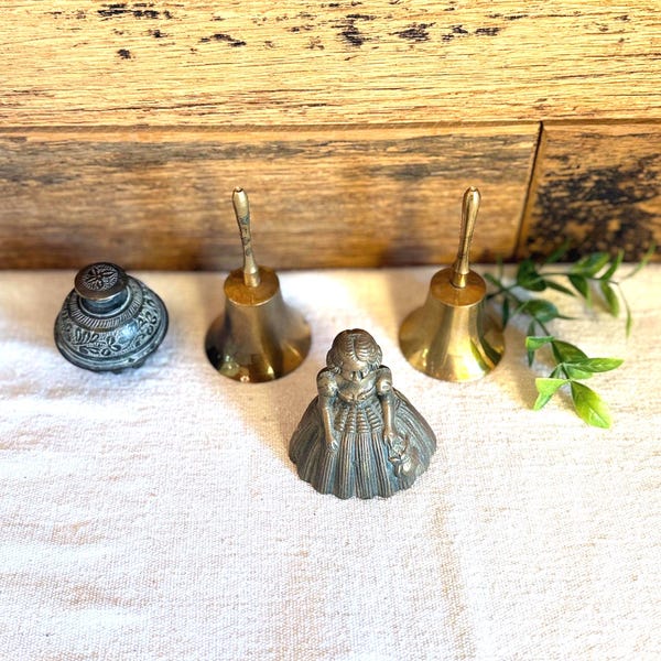Small Vintage Brass Bells, Various Sizes and Styles, Victorian Lady Bell, Etched Claw/Elephant Bell & Decorative Hand Bells