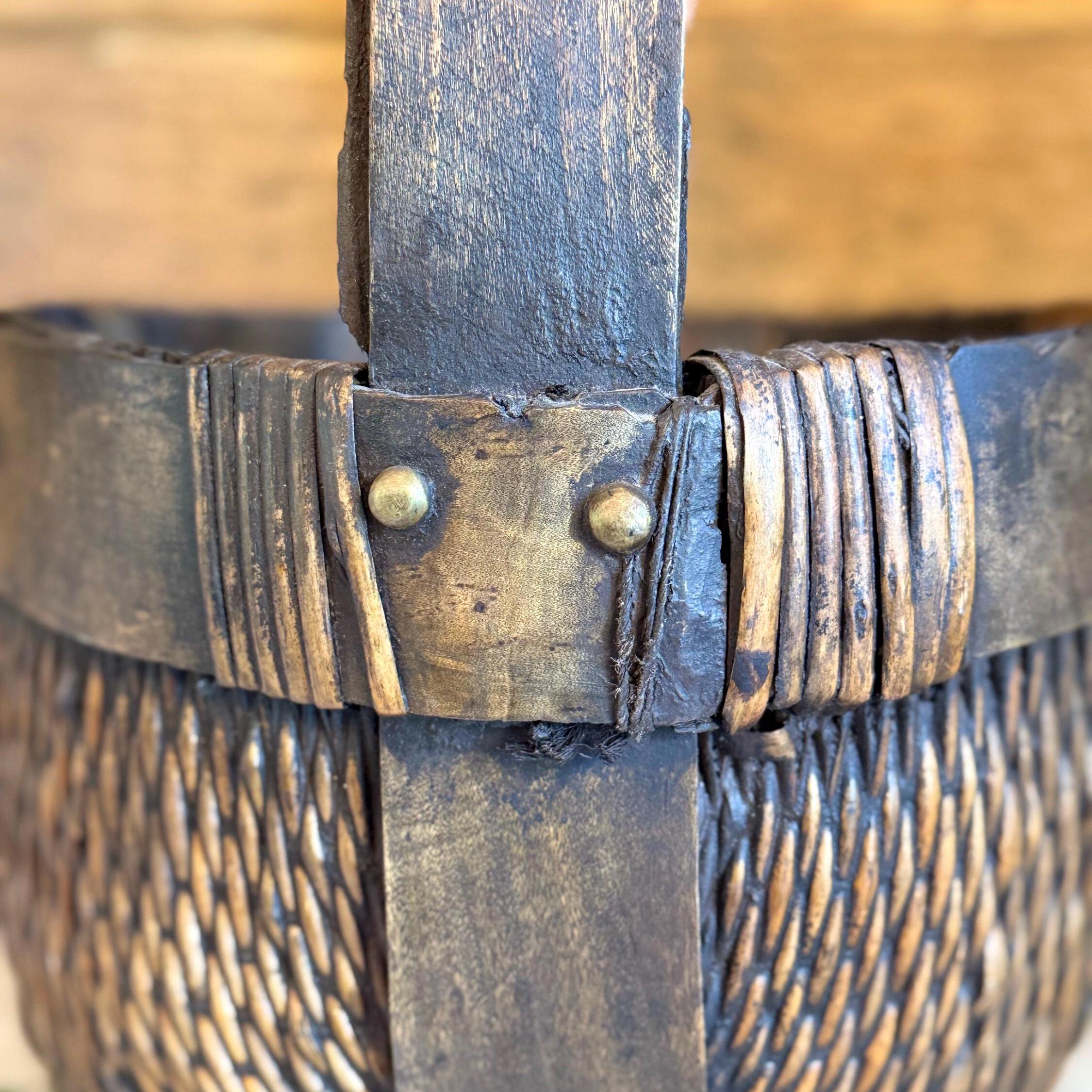 Willow Rice Vintage Chinese Hand-woven Willow Rice Basket With Bent Wood Handle ...