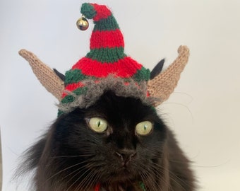 Christmas Hand Knitted Elf Cat Hat