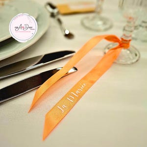 Personalized satin ribbon, wedding place marker, wedding table decoration