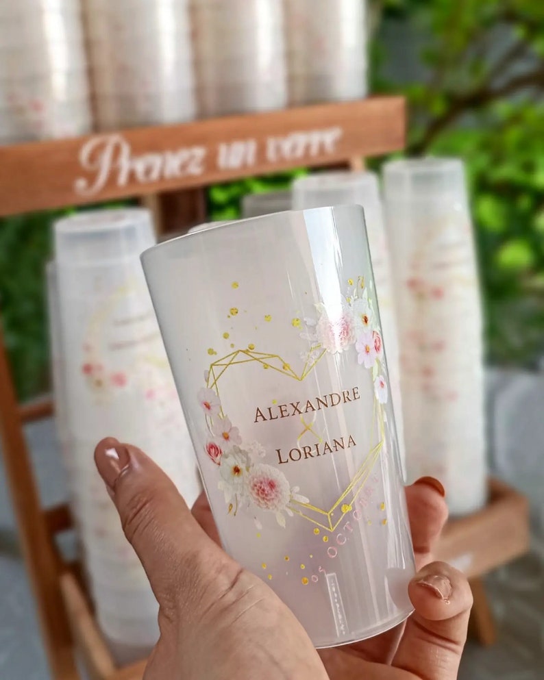 Reusable personalized cups for weddings, baptisms, birthdays, bachelorette parties, bachelorette parties, cousins, parties, events, school celebrations, etc. image 1