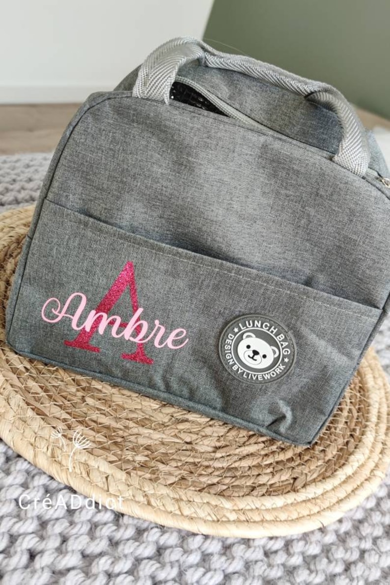 Lunch Bag personnalisé, gouter enfant, sac isotherme, crèche, nounou, école Gris