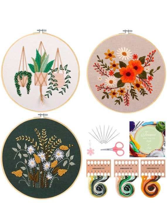 4 Set of Full Range Embroidery Kits for Beginners Stamped Embroidery kit  That Includes Embroidery Cloth (kit 2) kit 2