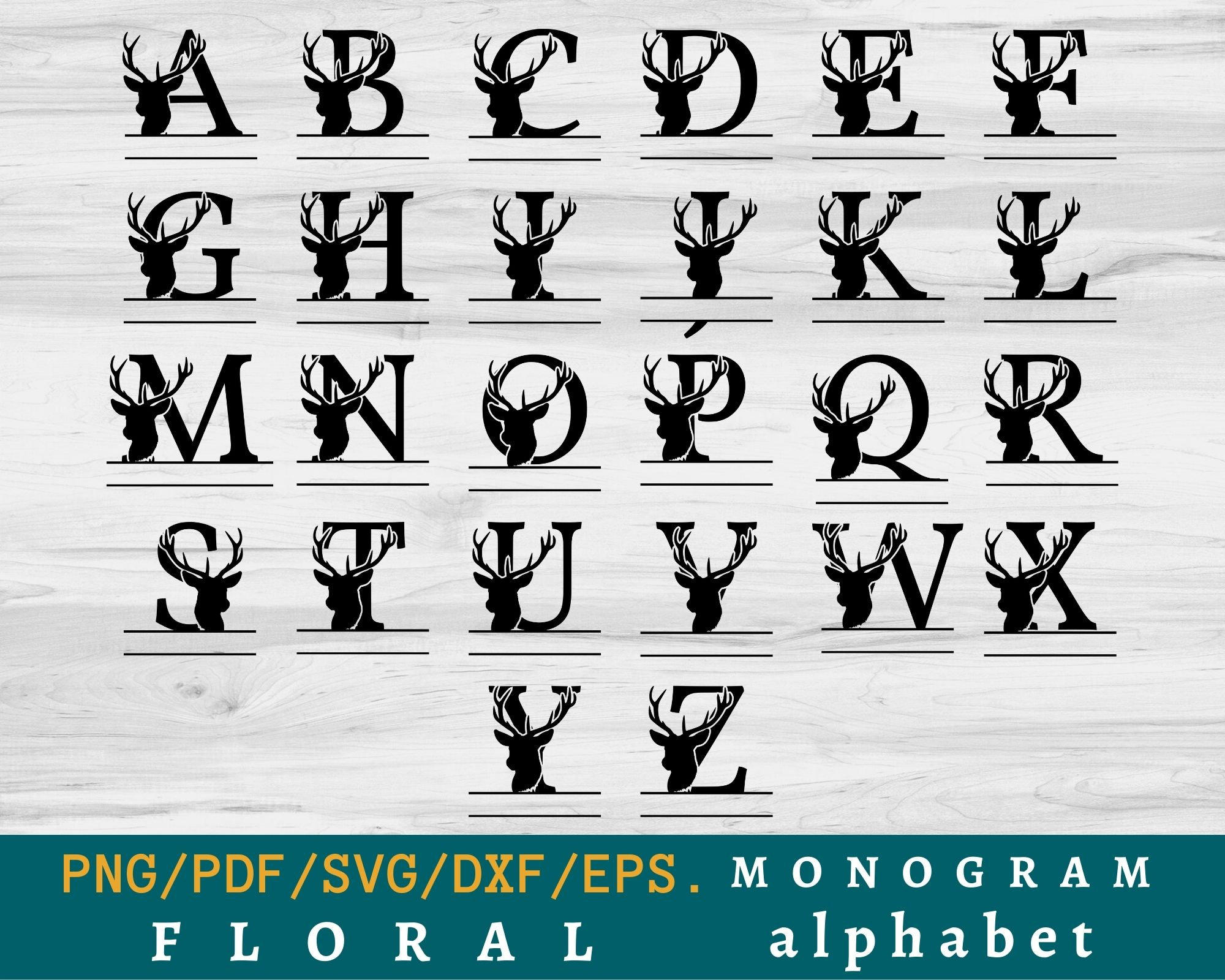Split Monogram Deer SVG Alphabet for Deerdeer Split Alphabet Etsy