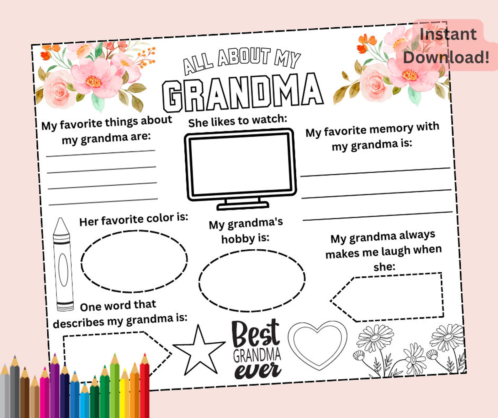 Grandma Printable Coloring Page All About My Grandma All - Etsy
