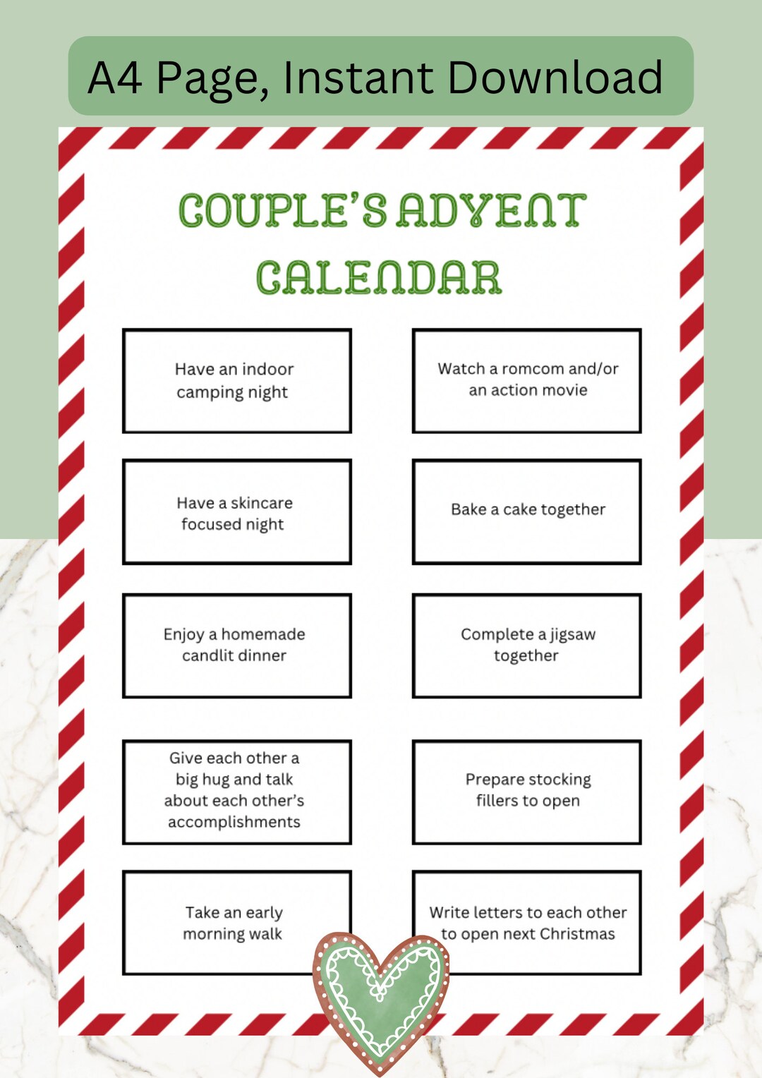 Christmas Couples Advent Calendar Festive A4 PDF Fun Etsy