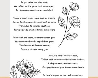 Printable Teacher Retirement Gift - Retiring Teacher Poem Digital Wall Art - Retirement Print for Teacher - Wall Decor for Retiring Educator