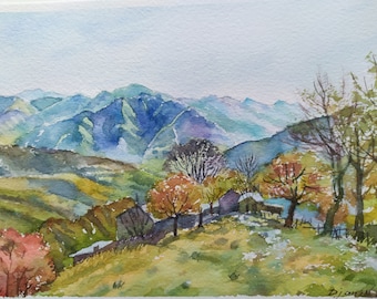 Suisse Valle di Muggio aquarelle peinture originale, nature Suisse,