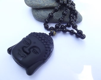 Pendentif bouddha sculpté agate noire TIA-6