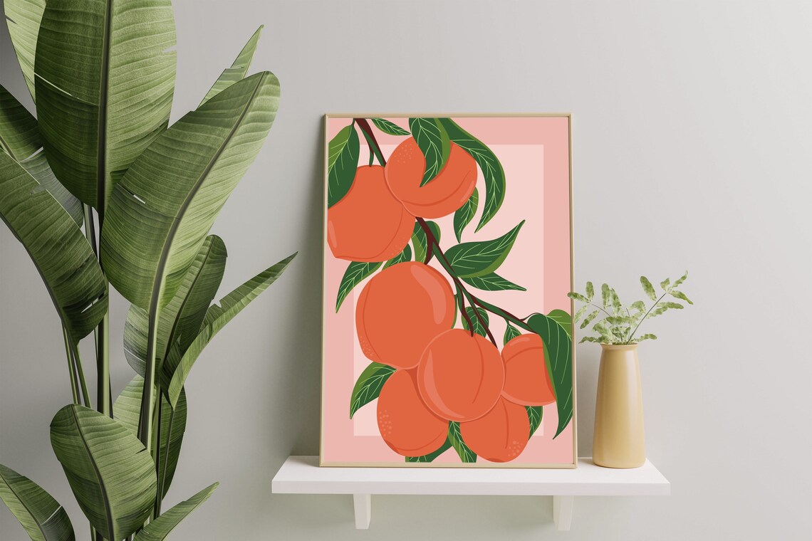 Peachy Wall Art Print Fruit Peach Wall Art Etsy