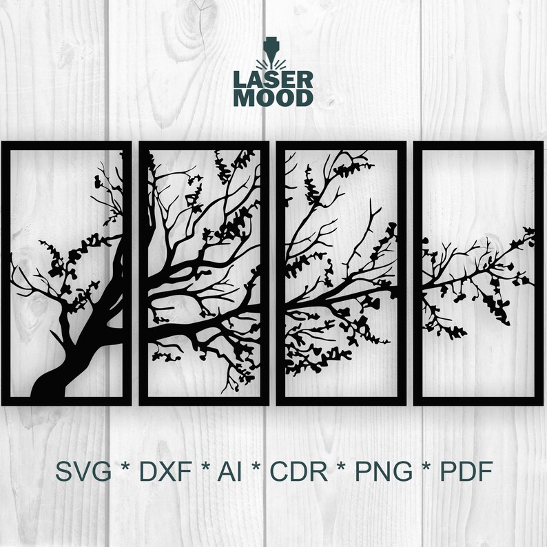 Tree Branches 4 Panels SVG DXF CDR digital vector file for | Etsy