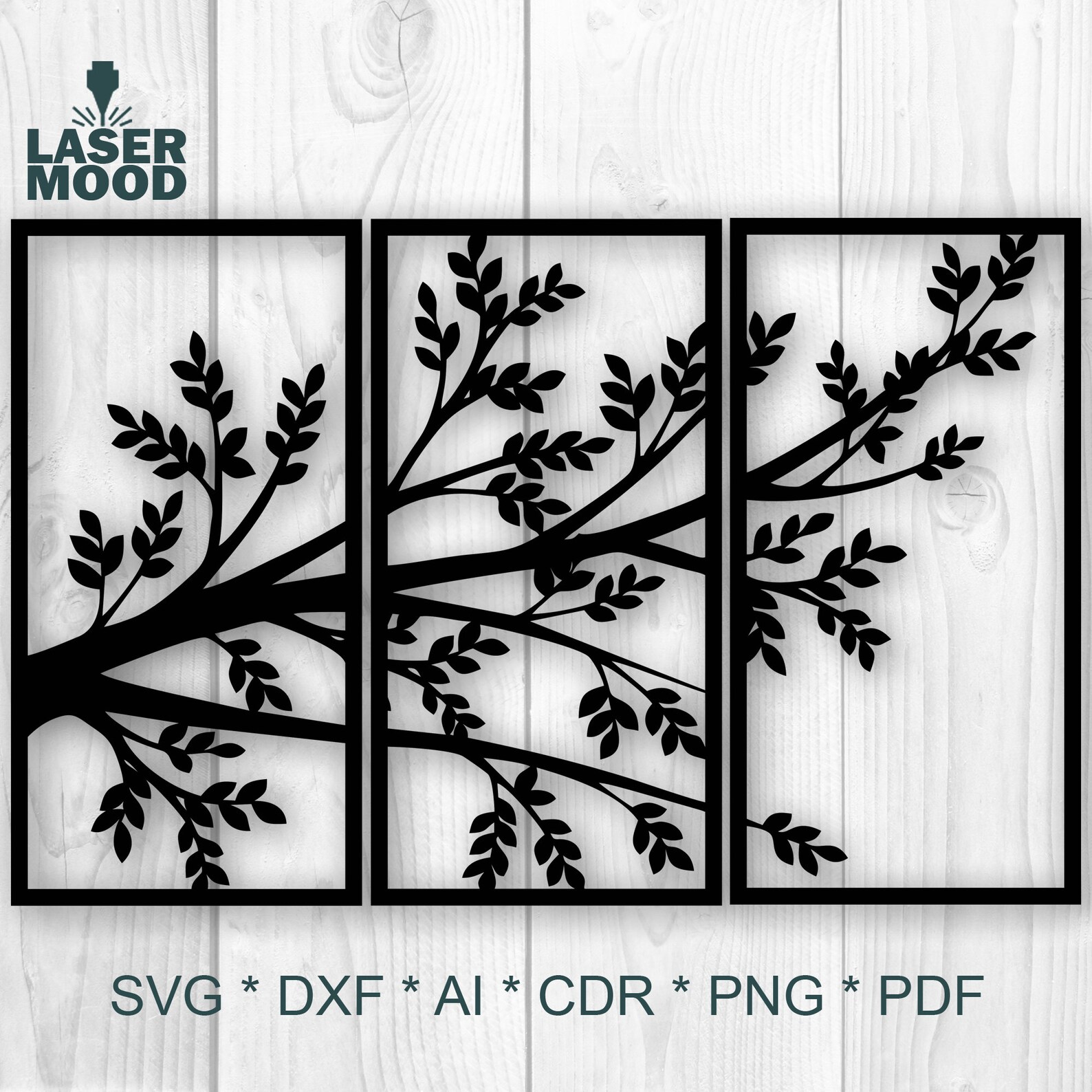 Spring Tree Branches 3 Panels SVG DXF CDR digital vector | Etsy