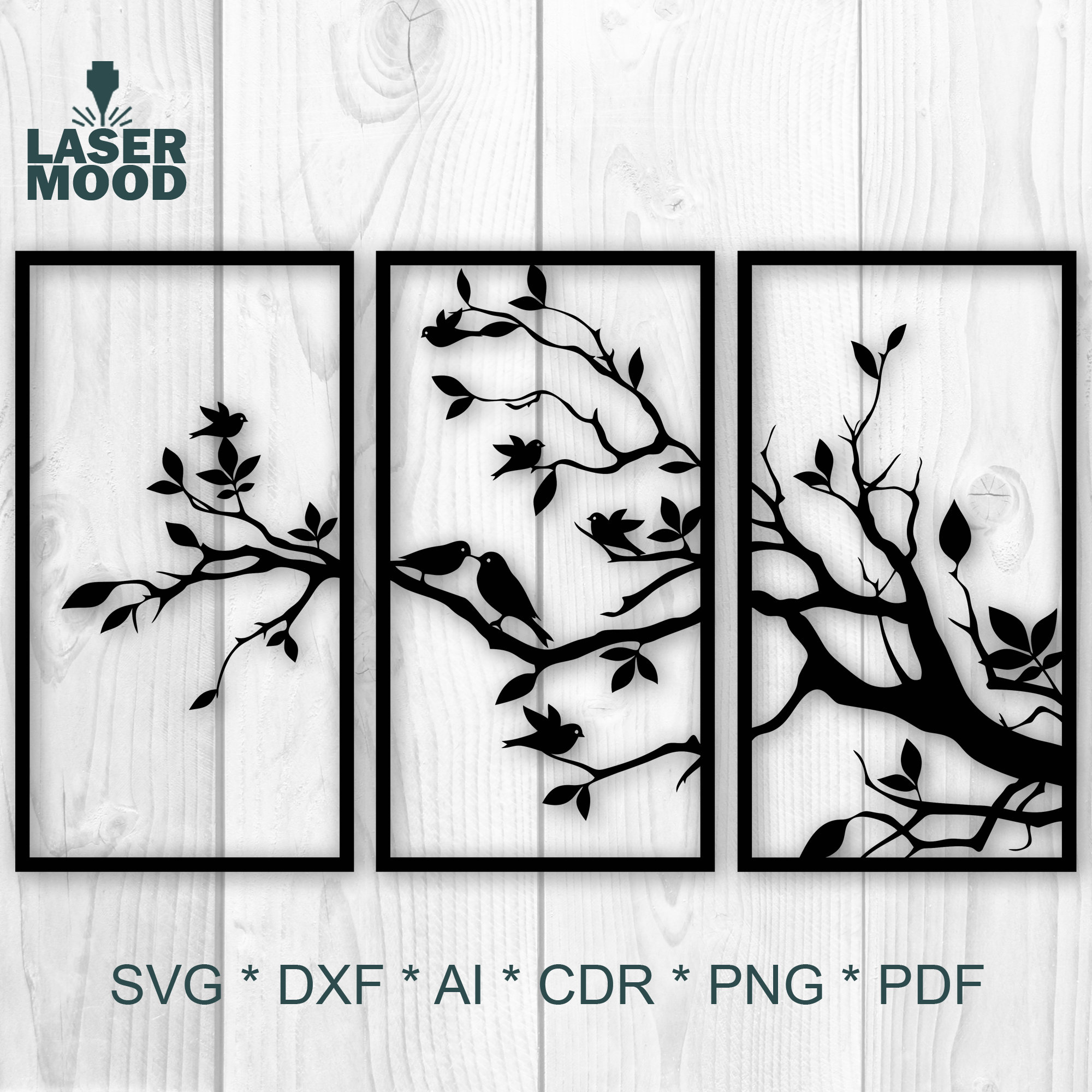 Tree Branches 3 Panels SVG DXF CDR digital vector file for | Etsy